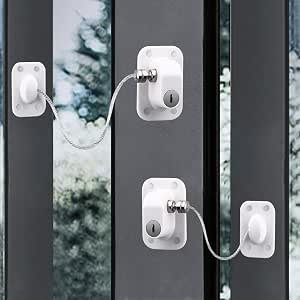 اقفال امان للنوافذ ذاتية اللصق لنافذة الاطفال UPVC بدون ثقب، قفل كابل امان للاطفال مع مفتاح تقييد نافذة الحيوانات الاليفة، قفل ثلاجة للاطفال، عبوة من قطعتين